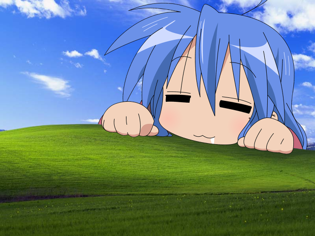 Anime girl peeking green hill free wallpaper - medium preview image