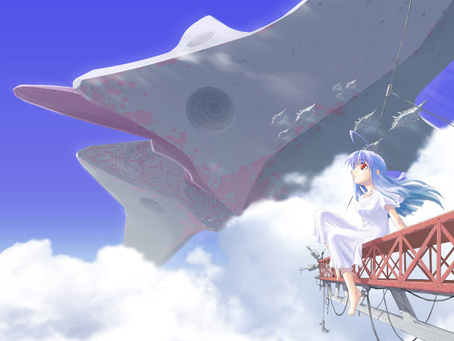 Woman bridging clouds shark blue free wallpaper - medium preview image
