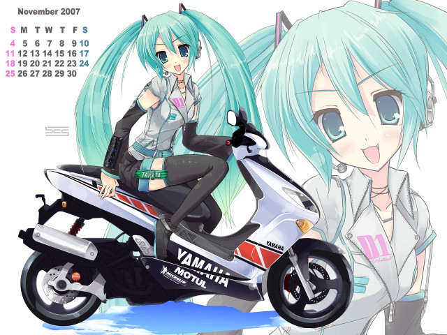 Motorcycle girl calendar anime aqua free wallpaper - medium preview image