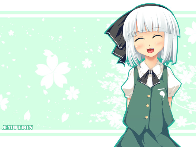 White hair green dress cheerful free wallpaper - medium preview image