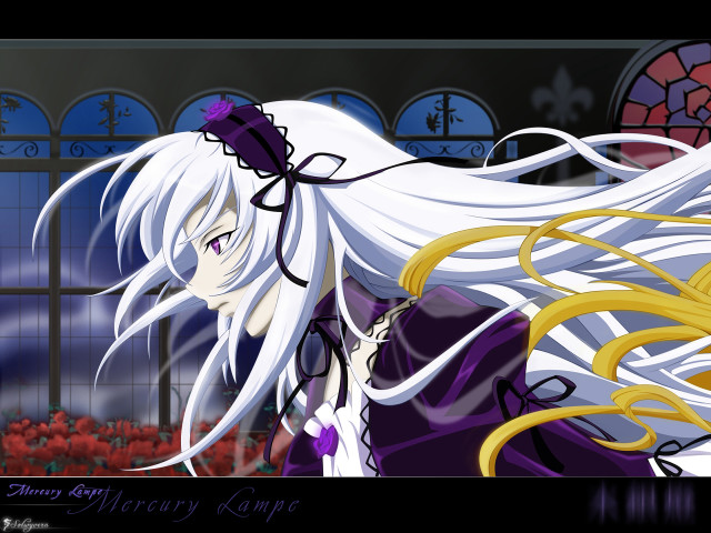Long silver hair purple dress free wallpaper - medium preview image