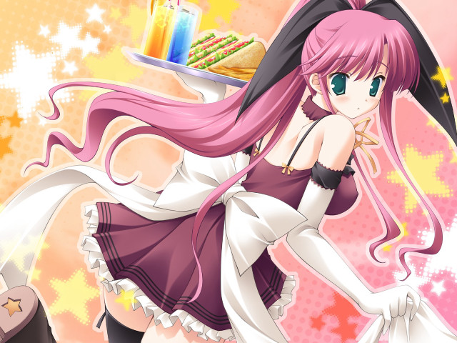 Pink hair girl tray food free wallpaper - medium preview image
