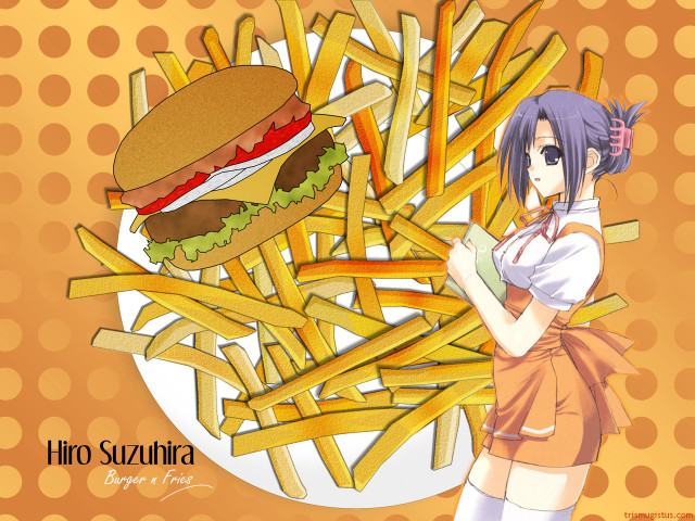 Girl fries hamburger orange waitress free wallpaper - medium preview image