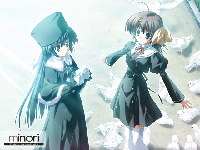 Anime girls birds city feathers free wallpaper - medium preview image