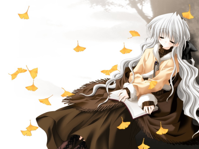 Gothic autumn woman whitehair sitting free wallpaper - medium preview image