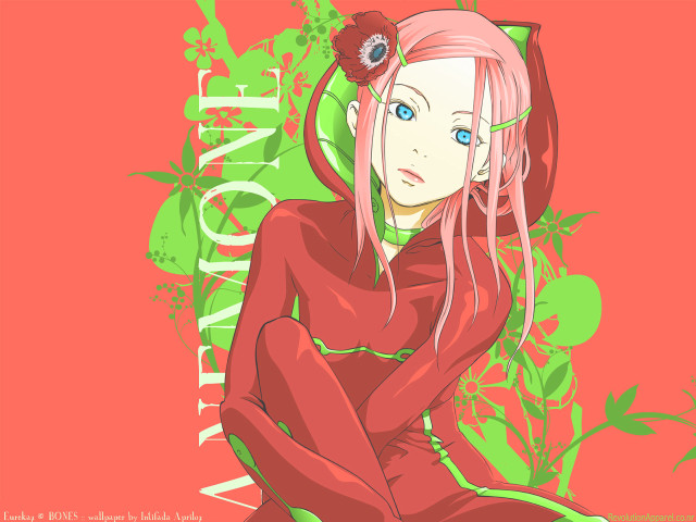 Pink haired woman green chair free wallpaper - medium preview image