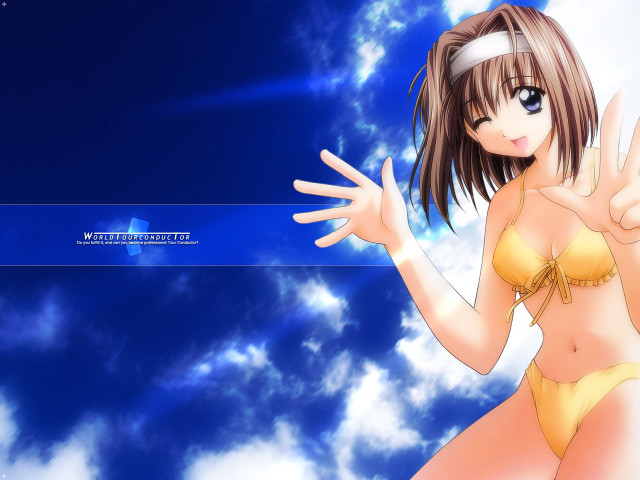 Girl bikini clouds anime blue free wallpaper - medium preview image