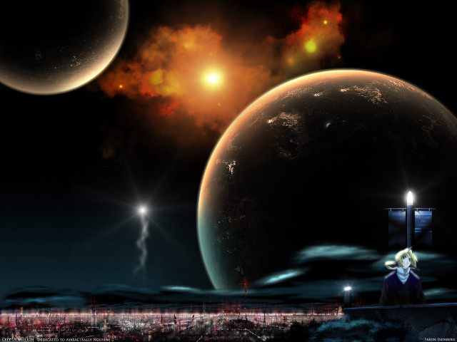 Space station distant planet star free wallpaper - medium preview image