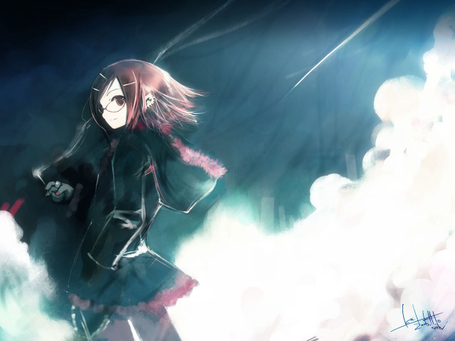 Girl black coat red hair free wallpaper - medium preview image