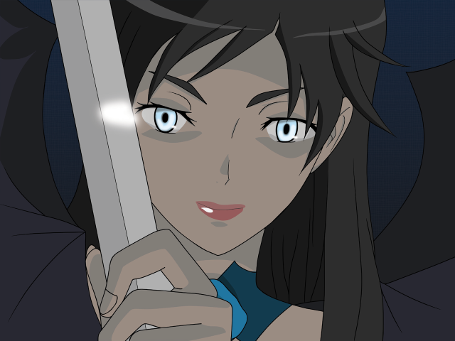 Woman sword blue eyes smirk free wallpaper - medium preview image