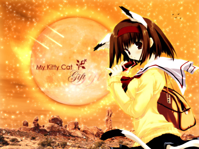 Girl backpack cat moon anime free wallpaper - medium preview image