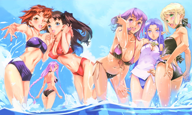 Anime water group women bathing free wallpaper - medium preview image