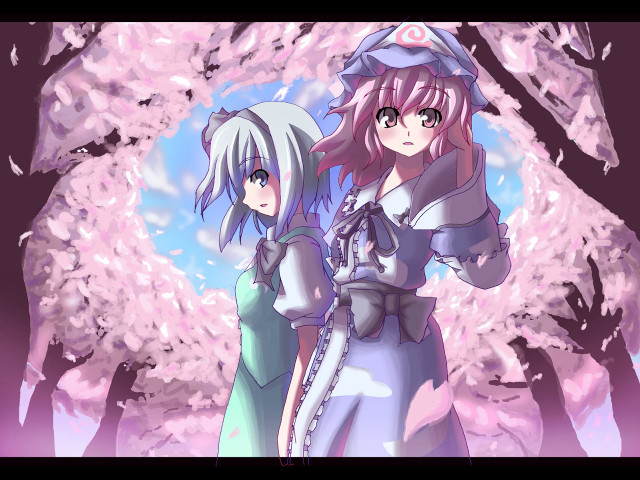 Anime girls cherry blossoms sword free wallpaper - medium preview image
