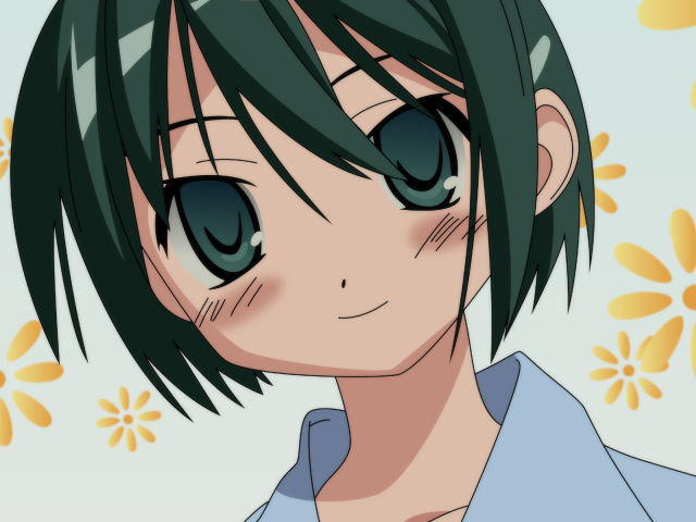 Green hair blue shirt flower free wallpaper - medium preview image