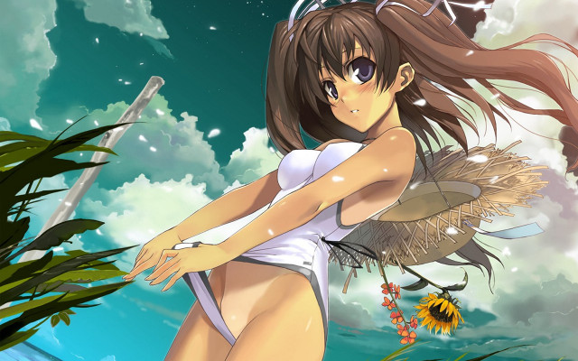 Girl white swimsuit bird flower free wallpaper - medium preview image