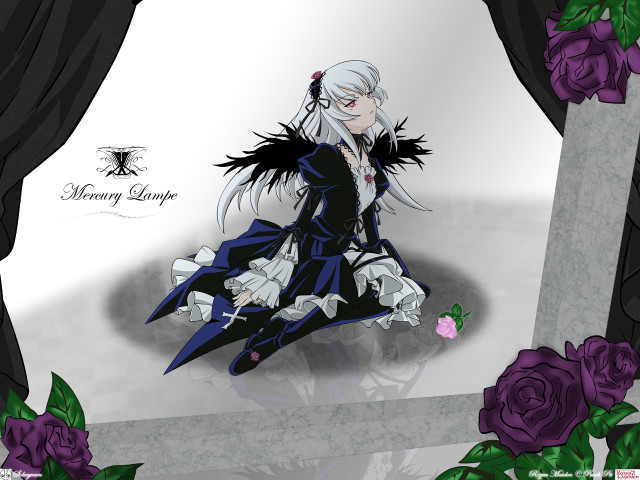 Gothic woman roses purple hair free wallpaper - medium preview image