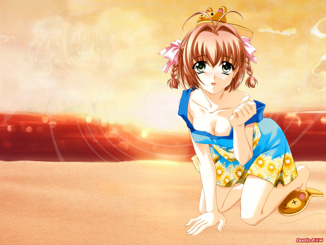Cartoon girl beach crown blue free wallpaper - medium preview image