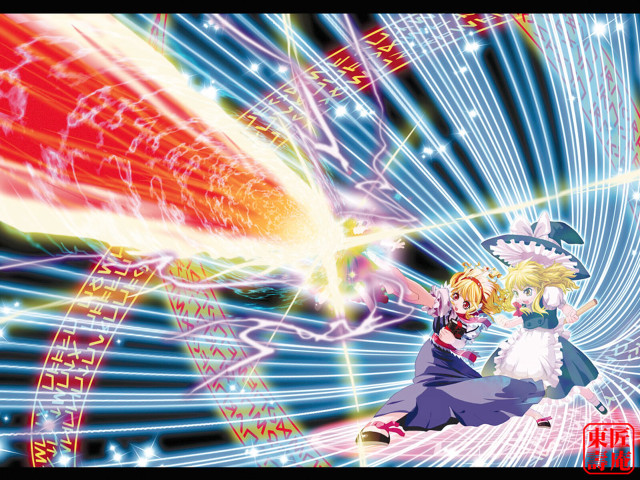 Anime girl battle fireworks magic free wallpaper - medium preview image