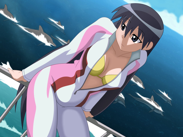 Woman bathing suit boat sharks #2 free wallpaper - medium preview image