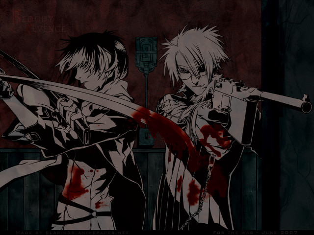 Anime bloodied swords gothic characters free wallpaper - medium preview image
