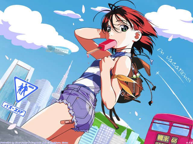 Woman backpack street bus manga free wallpaper - medium preview image