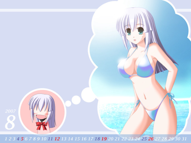 Anime silverhair bikini chibi largebreasts free wallpaper - medium preview image