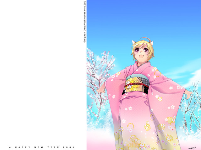 Pink kimono snow cat flowers free wallpaper - medium preview image