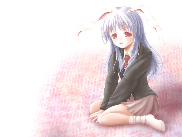 Blue hair girl sitting crossed free wallpaper - medium preview image
