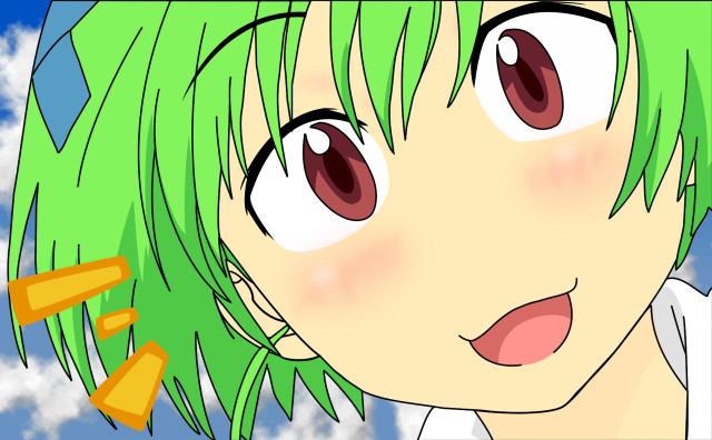 Cartoon girl green hair blue free wallpaper - medium preview image