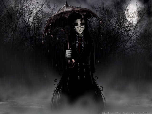 Gothic woman umbrella forest night free wallpaper - medium preview image