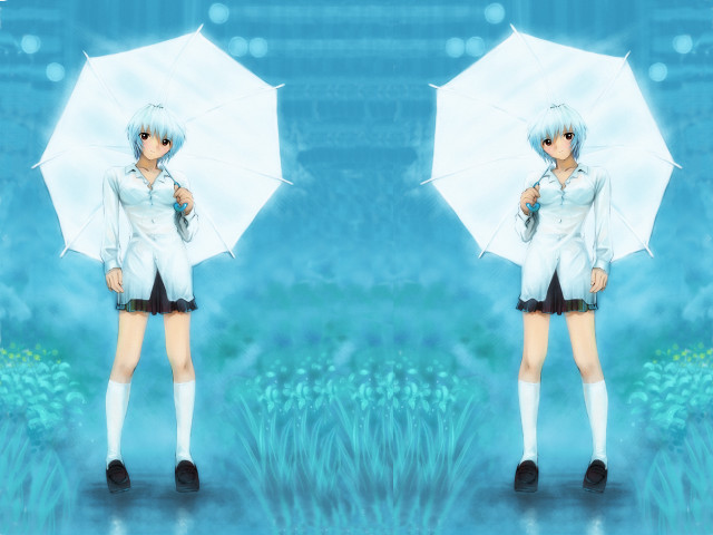 Girl umbrella rainbow blue background free wallpaper - medium preview image