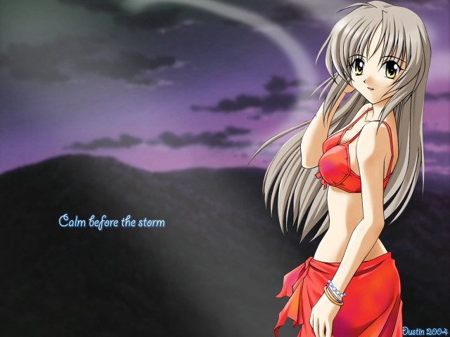 Red bikini silver hair ocean free wallpaper - medium preview image