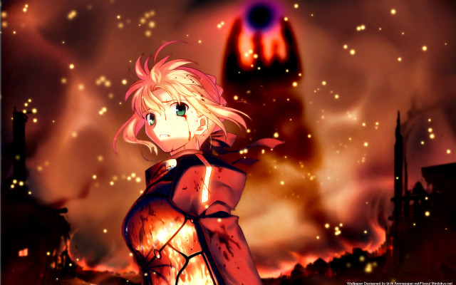 Anime girl fire sky red free wallpaper - medium preview image