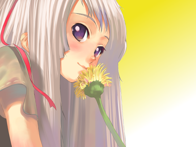 White haired girl flower yellow free wallpaper - medium preview image