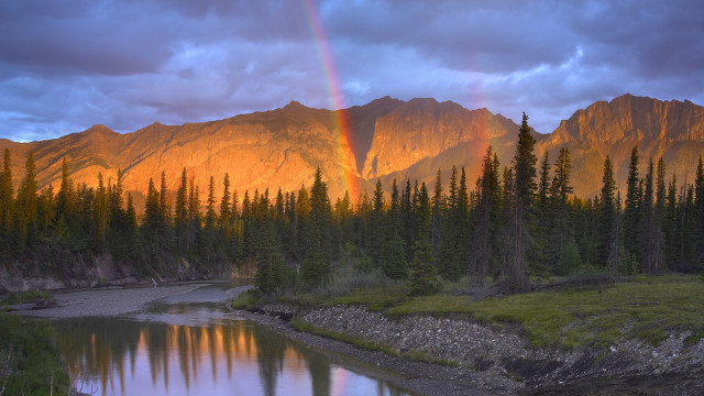 Rainbow mountain river forest sunset free wallpaper - medium preview image