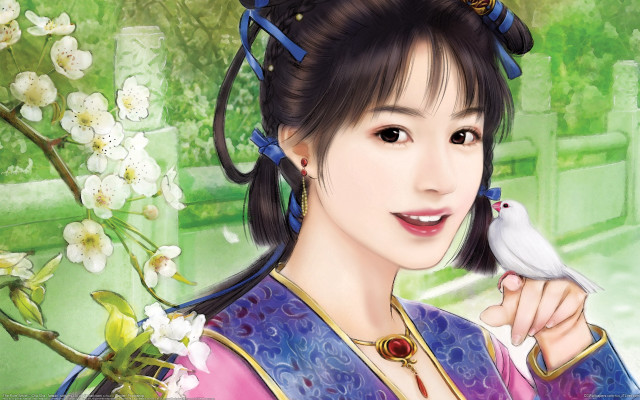 Woman bird cherry blossom dress free wallpaper - medium preview image