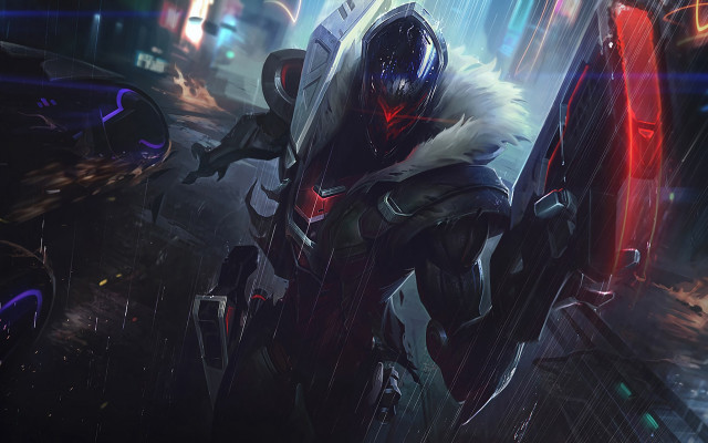Futuristic hooded man city night free wallpaper - medium preview image