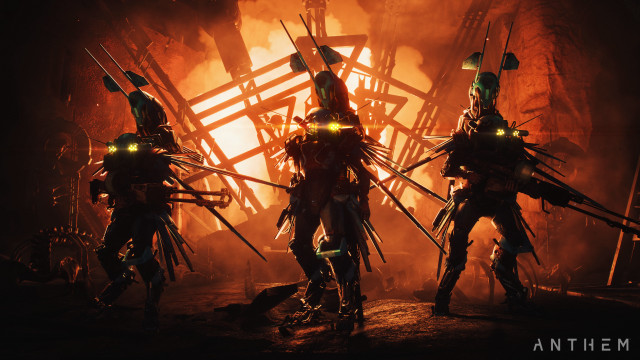 Futuristic suits fire building rubble free wallpaper - medium preview image