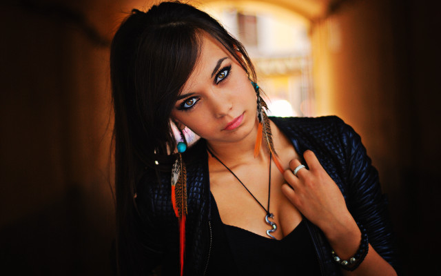 Gothic portrait blueeyes leatherjacket darkskin free wallpaper - medium preview image