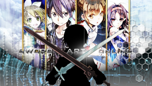 Anime characters swords hexagon cubes free wallpaper - medium preview image