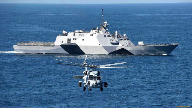 Helicopter ship ocean boat sunrise free wallpaper - medium preview image
