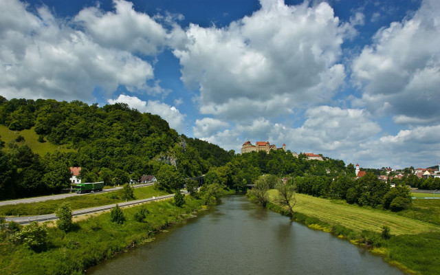 River green hillside cloudy sky free wallpaper - medium preview image