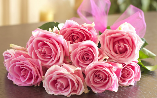 Pink roses bouquet ribbon bow free wallpaper - medium preview image