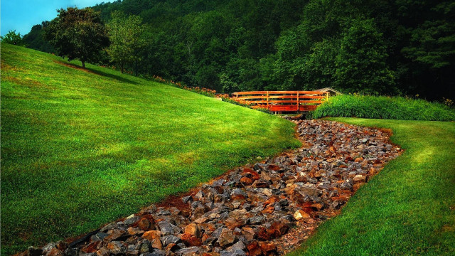 Rocky path fence hill land free wallpaper - medium preview image
