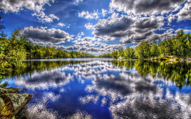 Lake forest sky reflection impressionist free wallpaper - medium preview image