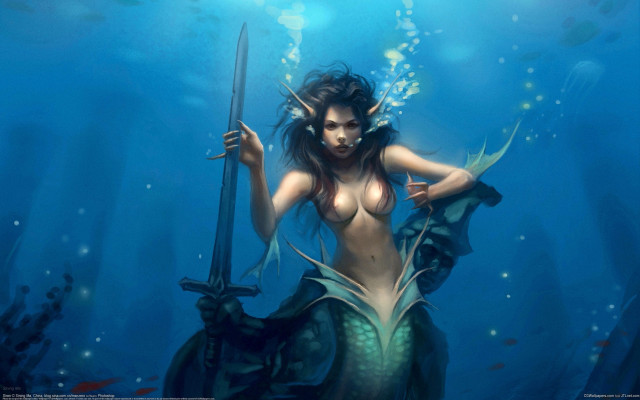 Mermaid fantasy weapon underwater starry free wallpaper - medium preview image