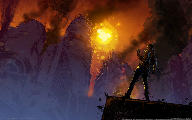 Man ledge city fire sunset free wallpaper - medium preview image