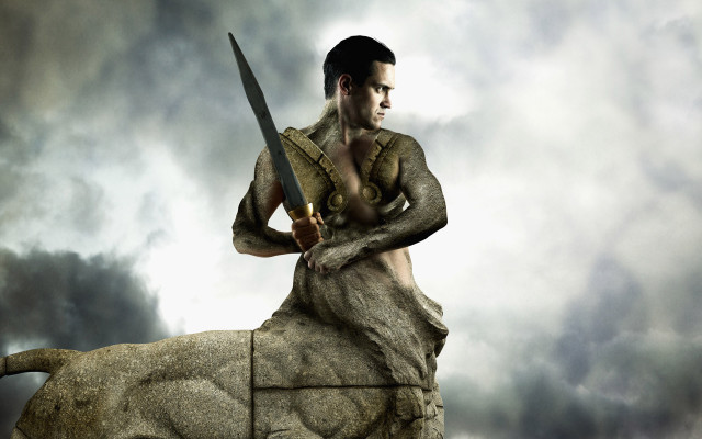 Heroic man lion statue sword free wallpaper - medium preview image