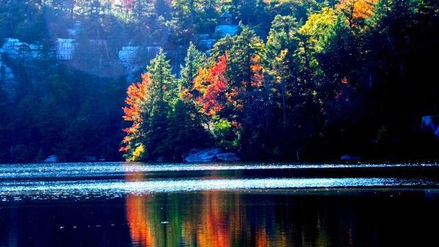 Lake trees mountain boat aurora free wallpaper - medium preview image