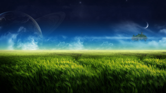 Green field house moon planet free wallpaper - medium preview image